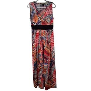 New Directions Sleeveless Maxi Dress Geometric Chevron Print Empire Waist Size L